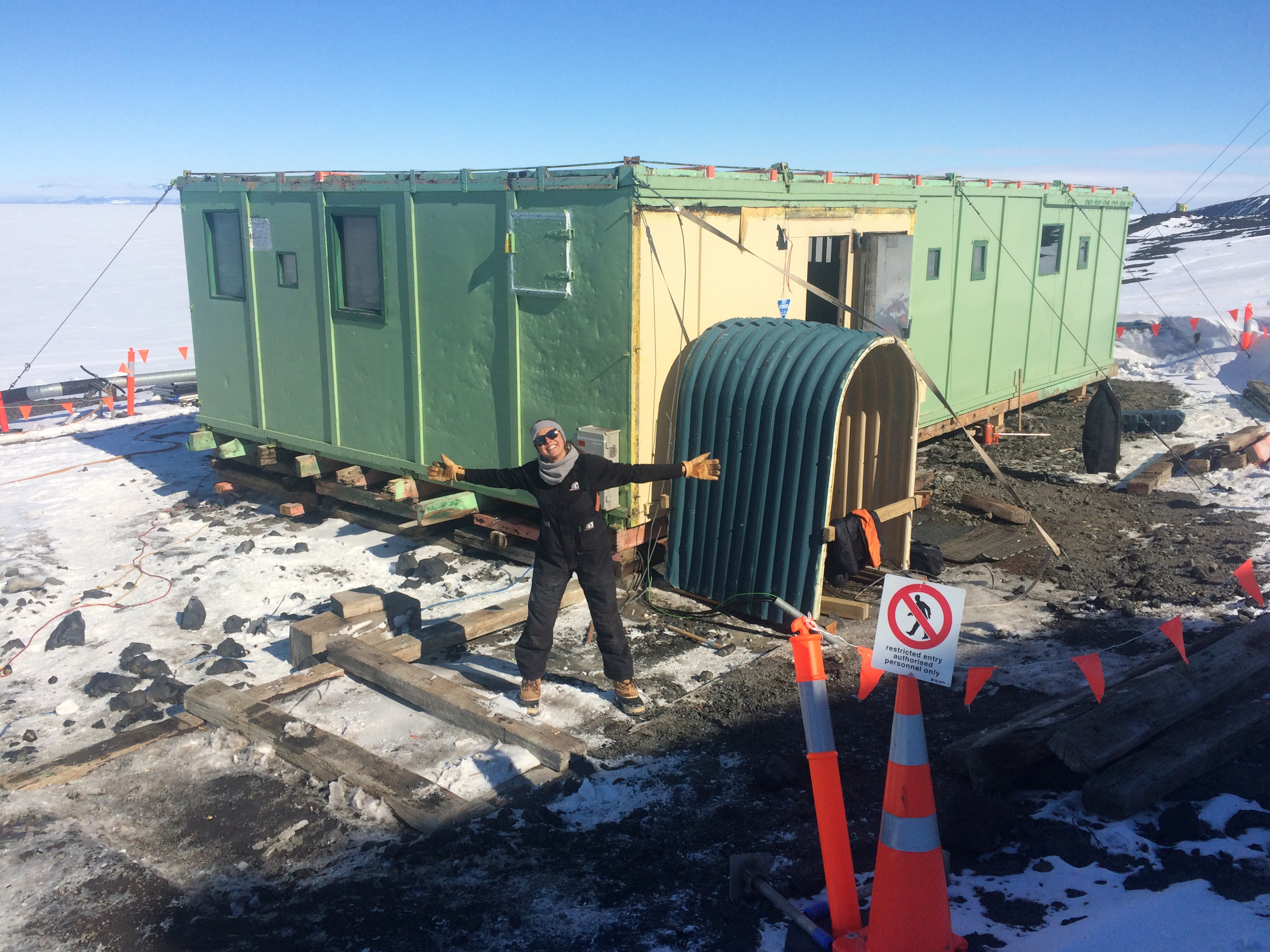 Auckland University student Annika Andresen at Hillary's original hut at Scott Base, Antarctica. Photo / Supplied